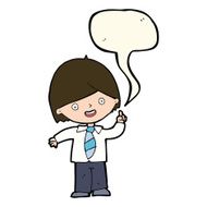 cartoon school boy answering question with speech bubble N33