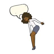 cartoon annoyed woman rubbing knee with speech bubble N8