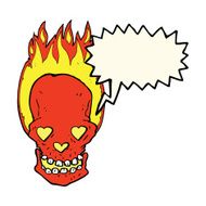 cartoon flaming skull with love heart eyes speech bubble N4