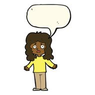 cartoon worried woman with speech bubble N58