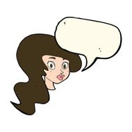 cartoon pretty female face with speech bubble N72