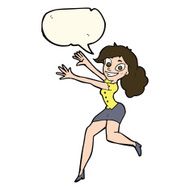 cartoon happy woman jumping with speech bubble N7
