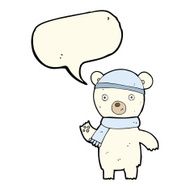 cartoon waving polar bear with speech bubble N43