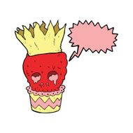 spooky skull cupcake cartoon with speech bubble N8