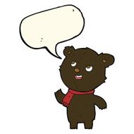 cartoon black bear wearing scarf with speech bubble N7