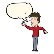 cartoon happy boy waving with speech bubble N15