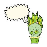 cartoon spooky skull cupcake with speech bubble N8