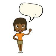 cartoon woman waving with speech bubble N253