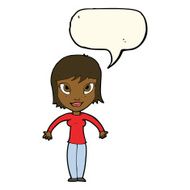 cartoon woman shrugging shoulders with speech bubble N339
