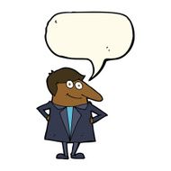 cartoon happy man in suit with speech bubble N7