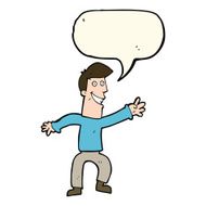 cartoon happy man dancing with speech bubble N30