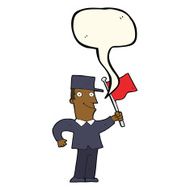 cartoon man waving flag with speech bubble N8