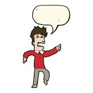 cartoon frightened man pointing with speech bubble N6