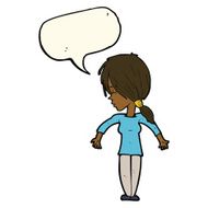 cartoon woman shrugging shoulders with speech bubble N340
