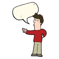 cartoon curious man pointing with speech bubble N6