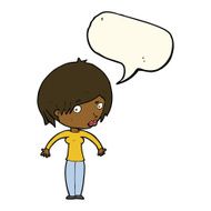 cartoon woman shrugging with speech bubble N44