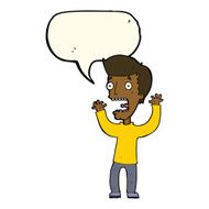 cartoon frightened man with speech bubble N60