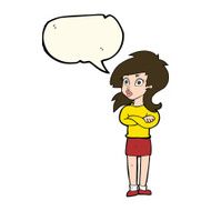 cartoon woman with folded arms speech bubble N21