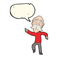 cartoon sad old man pointing with speech bubble N7