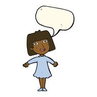 cartoon happy woman in dress with speech bubble N23