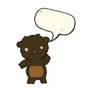 cartoon waving black bear cub with speech bubble N32