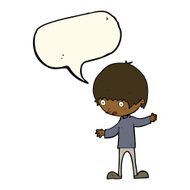 cartoon boy with outstretched arms speech bubble N8