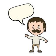 cartoon man with mustache waving speech bubble N23