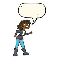 cartoon angry biker girl with speech bubble N8