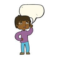cartoon boy with question speech bubble N14