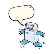 cartoon running robot with speech bubble N7