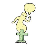 cartoon ghost rising from grave with speech bubble N16