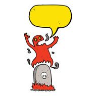 cartoon ghost rising from grave with speech bubble N19
