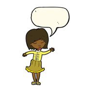 cartoon waving woman with speech bubble N94