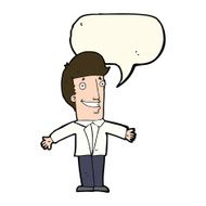 cartoon grining man with open arms speech bubble N7