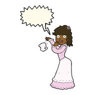 cartoon victorian woman dropping handkerchief with speech bubble N7