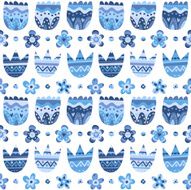 Floral blue seamless pattern on white background