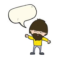 cartoon happy bearded man waving with speech bubble N7
