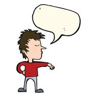 cartoon man making camp gesture with speech bubble N21