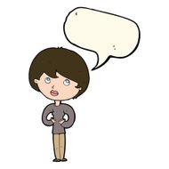 cartoon woman making Who Me? gesture with speech bubble N34