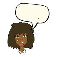 cartoon woman with bruised face speech bubble N7