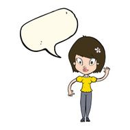 cartoon pretty woman waving with speech bubble N61