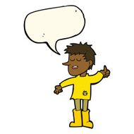 cartoon poor boy with positive attitude speech bubble N8