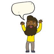 cartoon happy bearded man waving arms with speech bubble N8