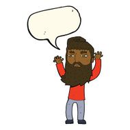 cartoon bearded man waving arms with speech bubble N8