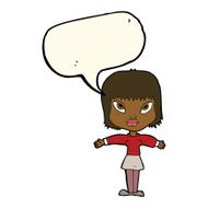 cartoon woman with outstretched arms speech bubble N7