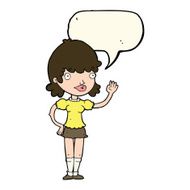 cartoon waving woman with speech bubble N96