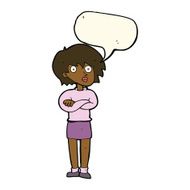 cartoon woman wit crossed arms with speech bubble N8