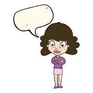 cartoon happy woman with folded arms speech bubble N15