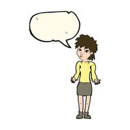 cartoon woman shrugging shoulders with speech bubble N341