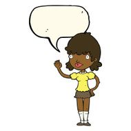 cartoon waving woman with speech bubble N98